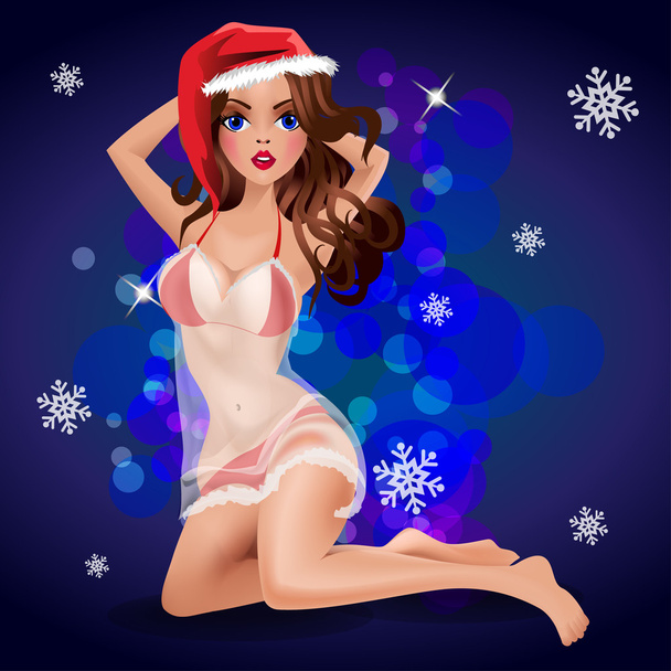 Christmas girl in lingerie - Vektor, Bild
