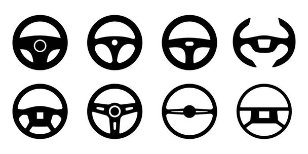 Car steering wheels 8 set vector icon materials black and white - Vektör, Görsel