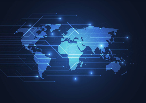 Глобальное сетевое соединение. Концепция мировой карты точек и линий глобального бизнеса. Векторная миграция - Вектор,изображение