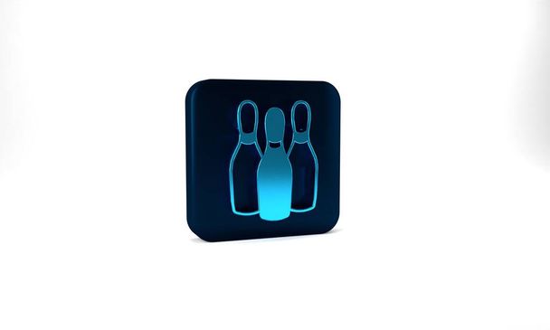 Blue Bowling pin icon isolated on grey background. Juggling clubs, circus skittles. Blue square button. 3d illustration 3D render. - Zdjęcie, obraz