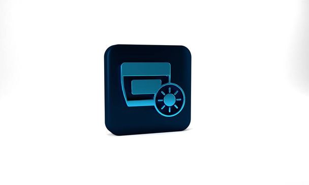 Blue Sunscreen cream in tube icon isolated on grey background. Protection for the skin from solar ultraviolet light. Blue square button. 3d illustration 3D render. - Photo, image