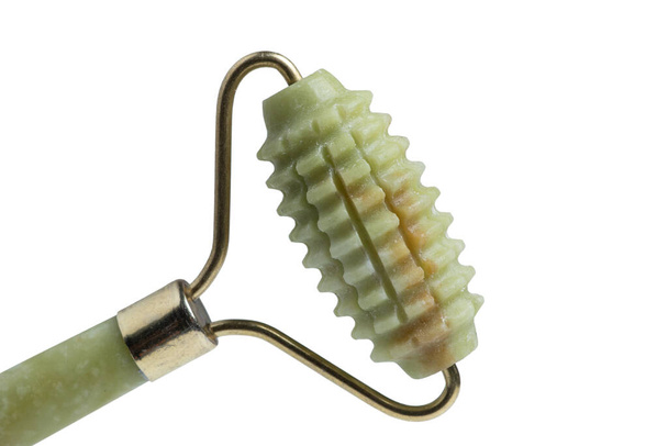 Massage roller for the face with two heads of jade stone. Health care concept, - Foto, Imagen
