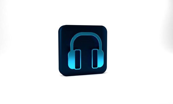 Blue Noise canceling headphones icon isolated on grey background. Headphones for ear protection from noise. Blue square button. 3d illustration 3D render. - Foto, Bild
