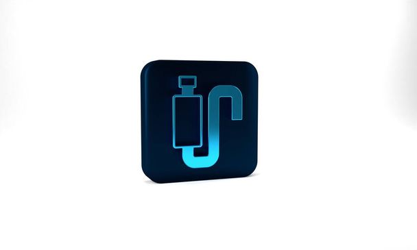 Blue Car muffler icon isolated on grey background. Exhaust pipe. Blue square button. 3d illustration 3D render. - Photo, image