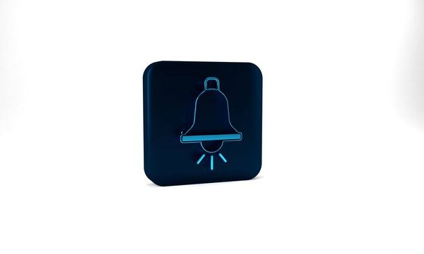 Blue Ringing alarm bell icon isolated on grey background. Fire alarm system. Service bell, handbell sign, notification symbol. Blue square button. 3d illustration 3D render. - Fotoğraf, Görsel