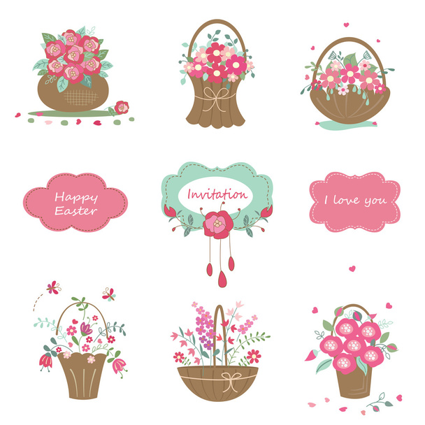 Set of floral design elements - Vector, Image