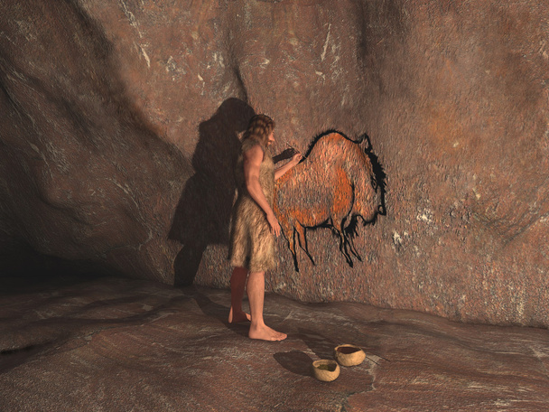 Jaskiniowiec malarstwo w jaskini - Zdjęcie, obraz