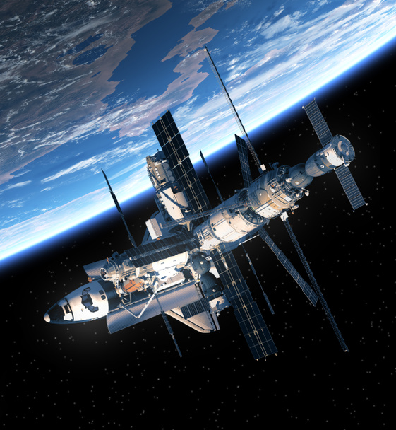 Navetta spaziale e stazione spaziale in orbita attorno alla Terra - Foto, immagini