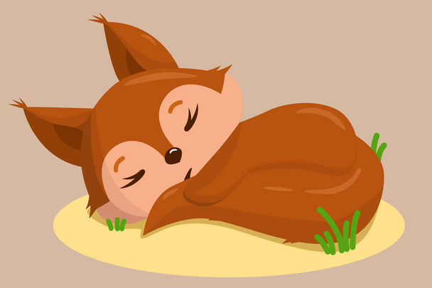 Cute sleeping squirrel. Funny squirrel baby.The illustration is perfect for printing on childrens textiles, postcards, panels, paintings in the nursery, design of kindergartens and childrens clinics - Vektor, obrázek