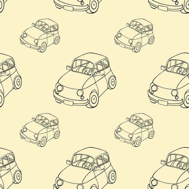 Seamless minimalistic pattern with drawn cars. Linear print for children's textiles, wallpaper, postcards, clothes, posters, screensavers. Children's seamless pattern. - Fotoğraf, Görsel