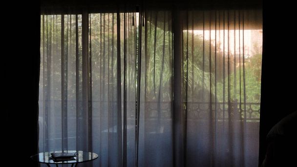 Sheer Curtain Looking Out to a Balcony - Foto, Imagem