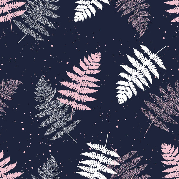 Seamless pattern with paint prints of fern leaves. Pink and navy blue. Perfect for textile, fabric, wallpapers, graphic art, printing etc. - Vektor, kép