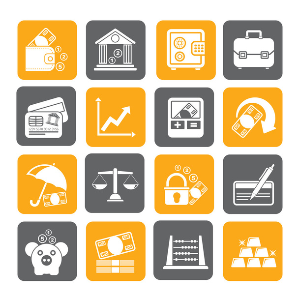 Silhouette Business, finance and bank icons - Vector, afbeelding