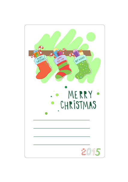 Trois chaussettes de Noël. Carte pour souhaits. Illustration vectorielle
 - Vecteur, image