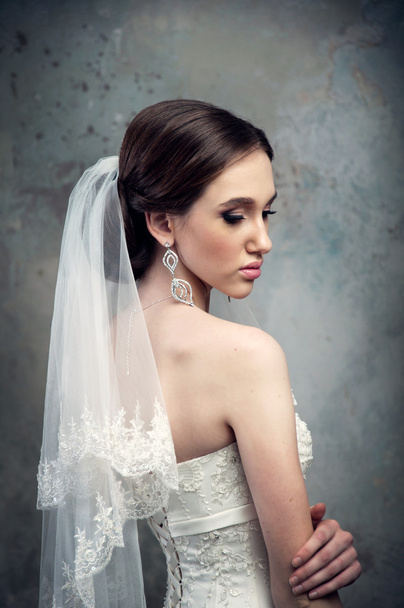 Bride in wedding dress and veil - Zdjęcie, obraz