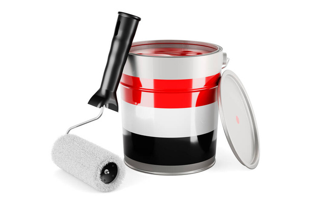 Yemeni flag on the paint can, 3D rendering isolated on white background			 - Foto, afbeelding