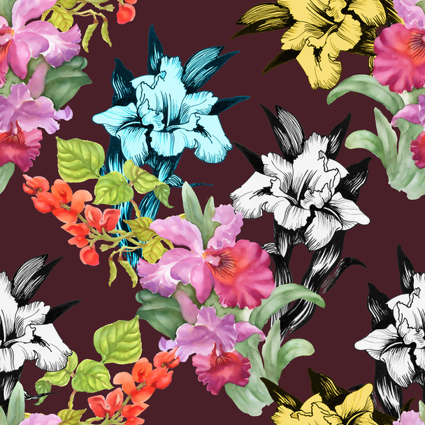 Colorful iris flowers background - Foto, imagen