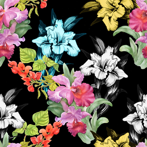 Colorful iris flowers background - Foto, imagen