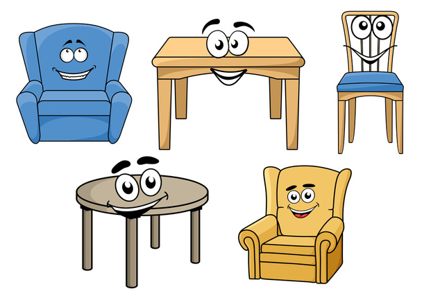 笑顔で漫画的家具 - ベクター画像