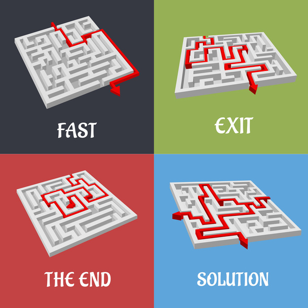 Labyrinth puzzles with solutions - Vector, Image