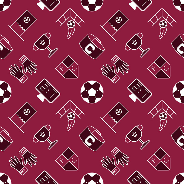 Soccer seamless pattern. Football line icons. Qatar cup stylish graphic design. Sport vector background for banner, wrapping, website, wallpaper etc. - Vektor, kép