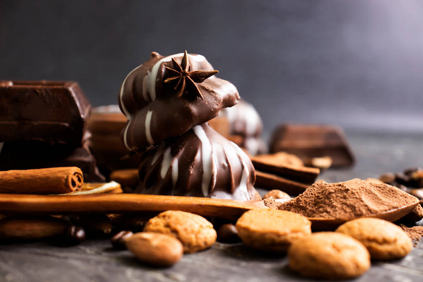 chocolate, sweets on a dark background - Foto, Imagen