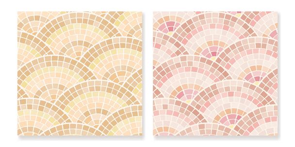 Set of mosaic tiles wit circular ornaments in beige and pink. For ceramics, tiles, ornaments, backgrounds and other projects. - Vector, imagen