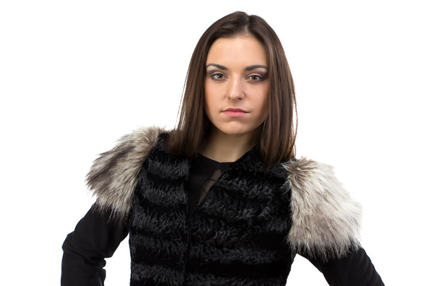 Portrait of woman in black fur waistcoat  - Fotografie, Obrázek