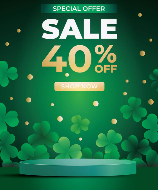 beautiful sale banner with blank space podium for product sale with dark green background - Vector, imagen