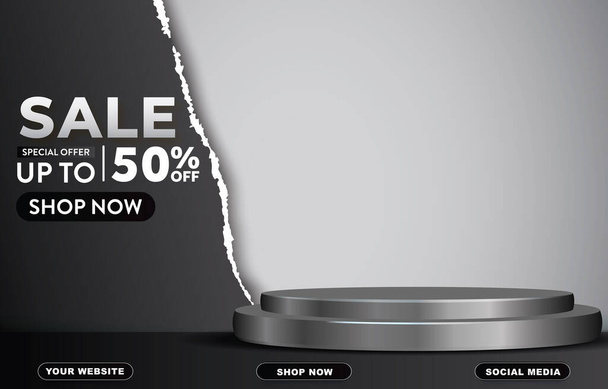 πώληση banner βάθρο για την πώληση του προϊόντος με μαύρο και άσπρο φόντο - Διάνυσμα, εικόνα