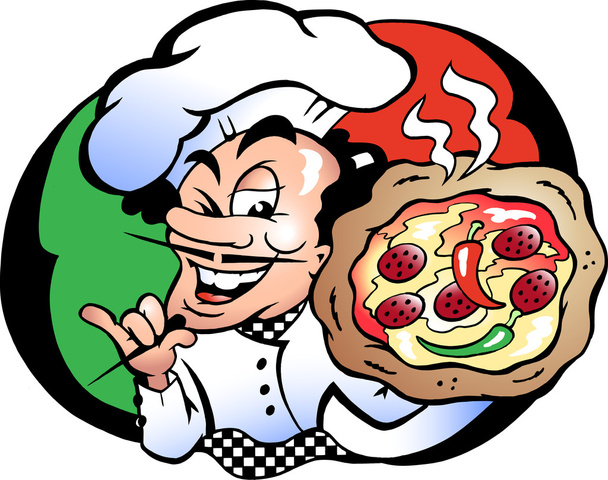 Hand-drawn Vector illustration of an Italien Pizza Baker - Vector, Image
