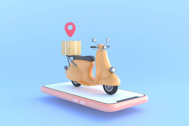 E-commerce concept, Delivery service on mobile application, Transportation delivery by truck, 3d illustration - Fotoğraf, Görsel