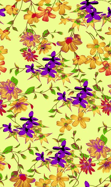 Seamless Floral Pattern in vector.Vector seamless pattern collection.Wild flowers, leaves, branches, candies repeat pattern design set.seamless floral pattern.Handmade. Wallpaper, fabric or design of  - Zdjęcie, obraz