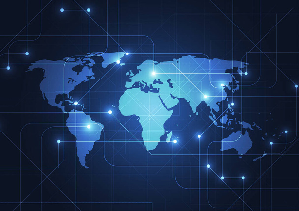 Глобальний зв'язок з мережею. Світова карта концепція точкового та лінійного складу глобального бізнесу. Векторна ілюстрація
 - Вектор, зображення