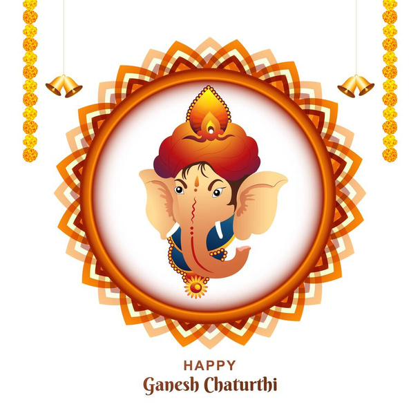 Happy ganesh chaturthi celebration with prayer to lord ganesha c - Vector, imagen