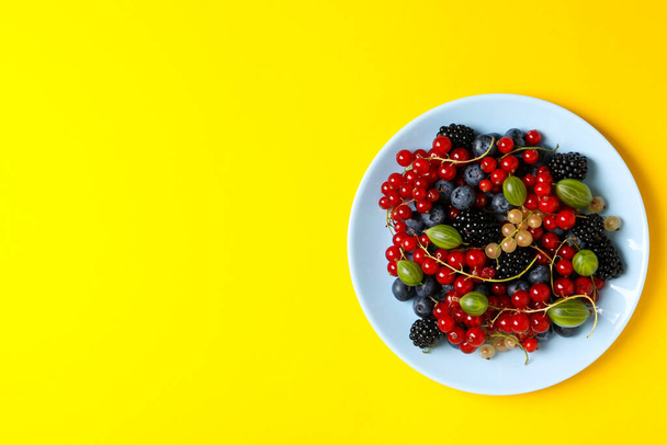 Concept of fresh food, berries, space for text - Fotoğraf, Görsel