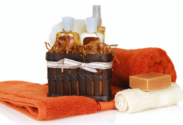 Skincare products with towels and soap - Photo, Image