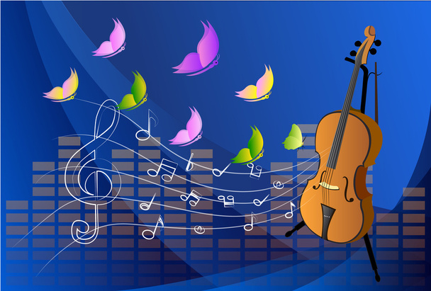 Illustration der Geige auf farbenfrohem abstrakten Grungy-Hintergrund - Vektor, Bild