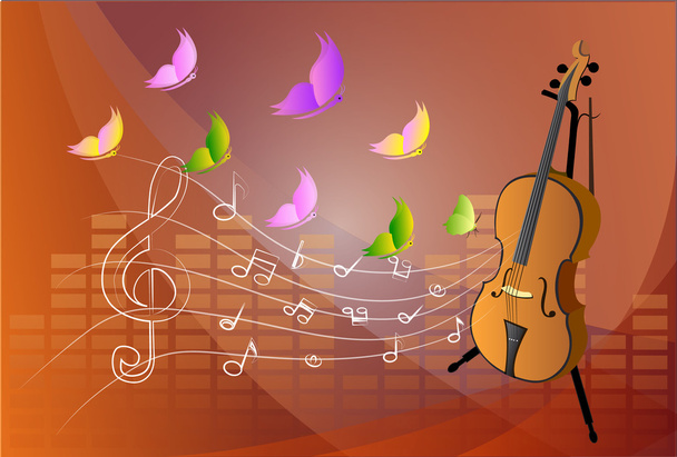 Иллюстрация скрипки на красочном абстрактном фоне гранжа
 - Вектор,изображение