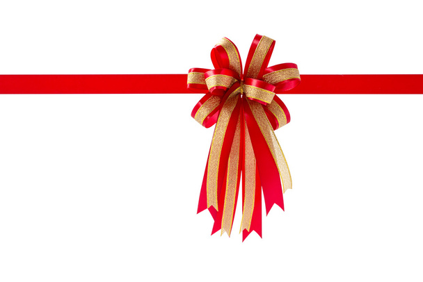 Red gift ribbon and bow, isolated on white background. - Photo, Image