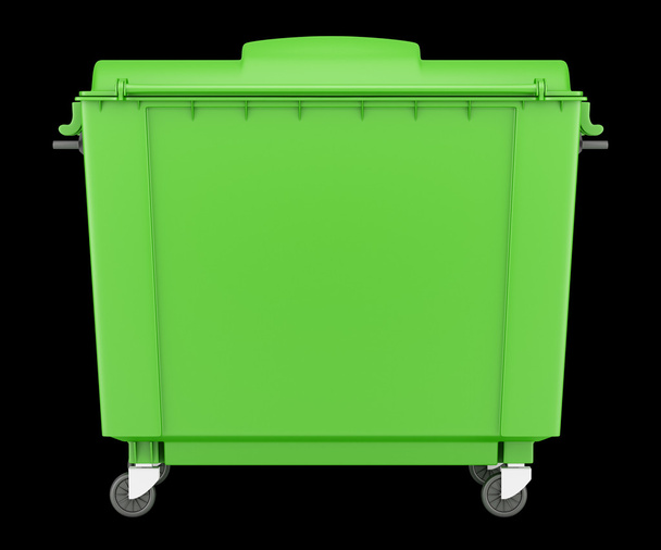 contenedor de basura verde aislado sobre fondo negro
 - Foto, imagen