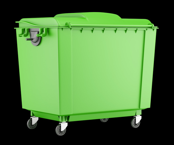 green garbage container isolated on black background - Photo, Image