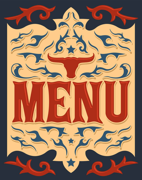 Wild West Style menu cover design, Barbecue restaurant. - Vector, Image