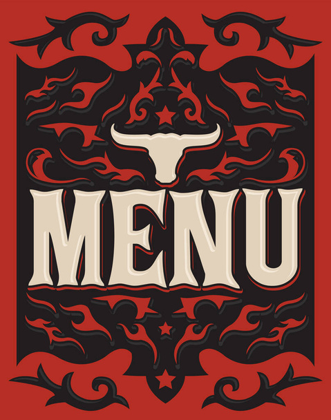 Wild West Style menu cover design, Barbecue restaurant. - Vektor, obrázek