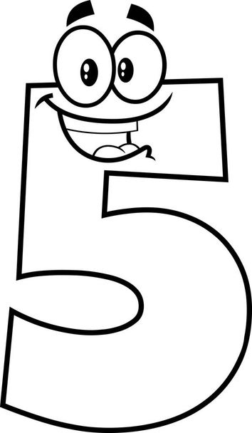 Funny Number Five 5 Cartoon Character. Raster Illustration Isolated On Transparent Background - Vector, Imagen