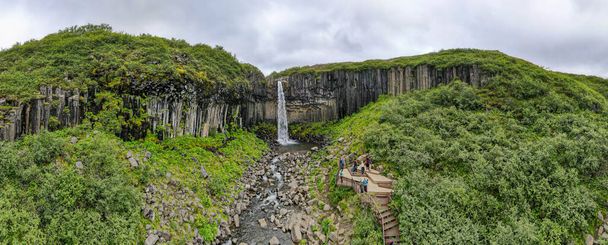 Drone view at Svartifoss waterfall on Skaftafell national park in Iceland - Photo, Image