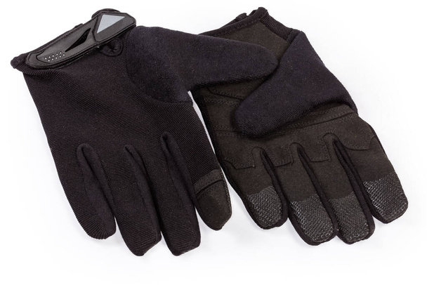 Pair of the black tactical military gloves made with textile and synthetic leathern on a white background - Foto, Bild
