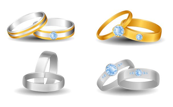 set of realistic wedding rings isolated or luxury golden ring for engaged or valentine's gold ring concept. eps vector - Vektor, obrázek