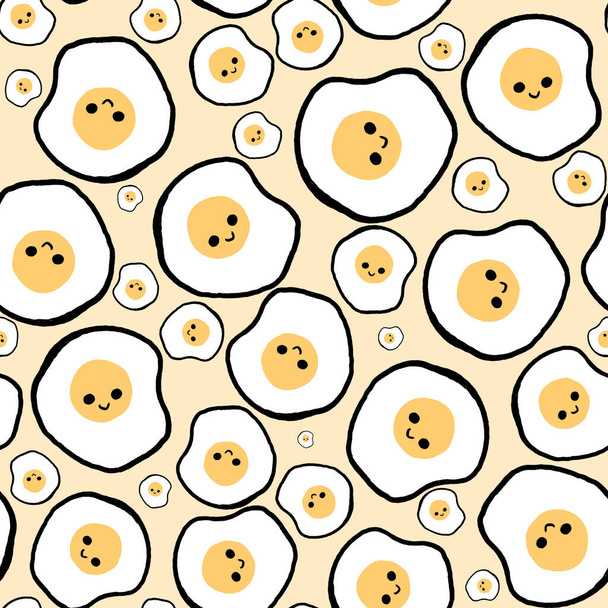 Seamless pattern Cute scrambled eggs, Scrambled eggs, Breakfast background, Kawaii, Cartoon. breakfast with toast and bread. - Foto, Bild