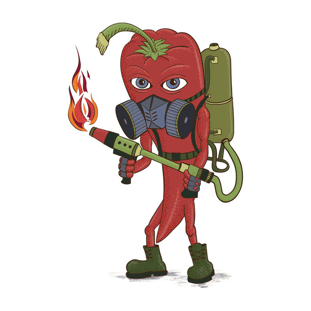 Paprika mit einem Flammenwerfer - Vektor, Bild